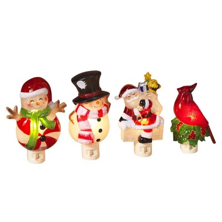 L & L Gerson Assorted Snowman/Santa/Cardinal/Peppermint Nightlight 6 in. 2303390